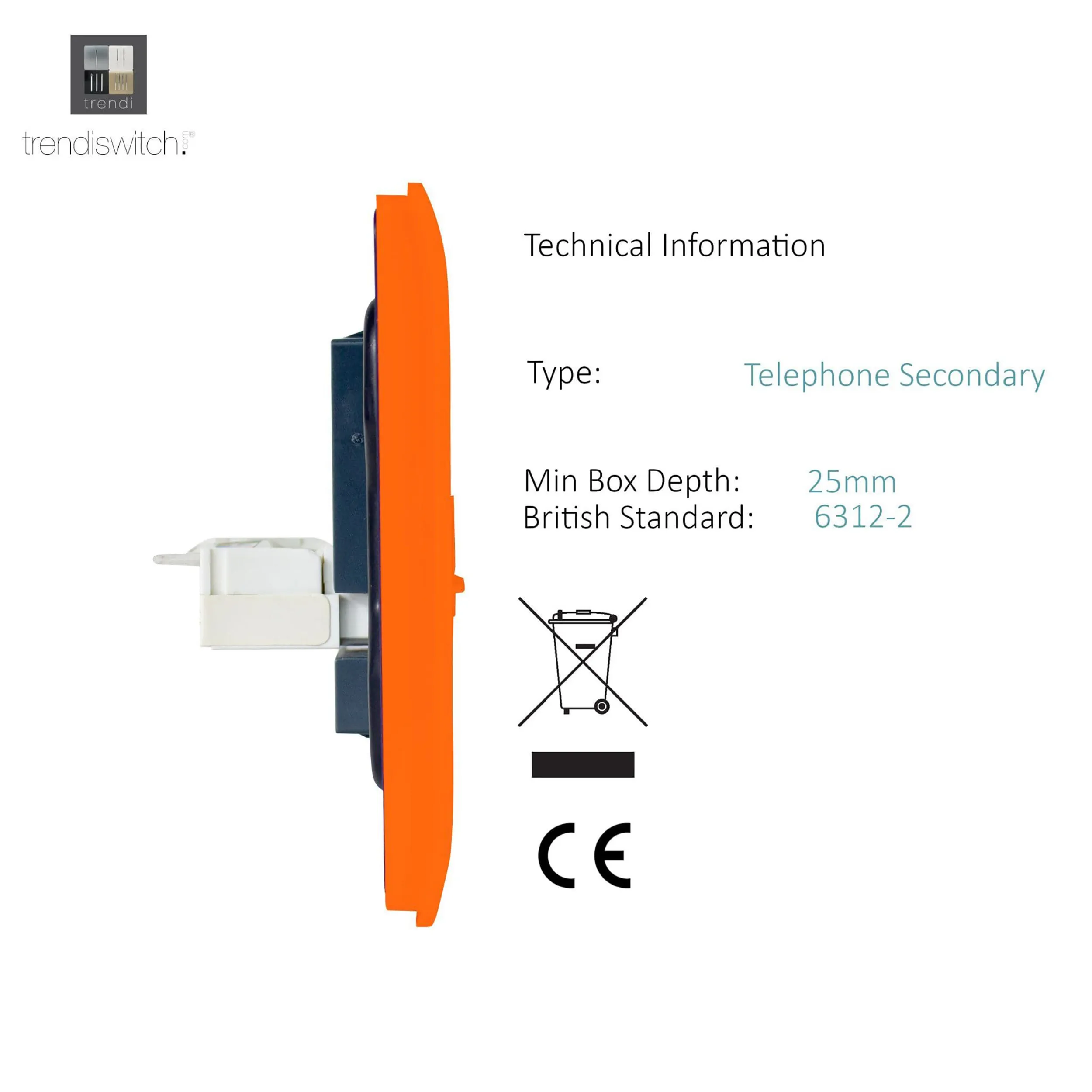 Single PC Ethernet Cat 5 & 6 Data Outlet Orange ART-PCOR  Trendi Orange